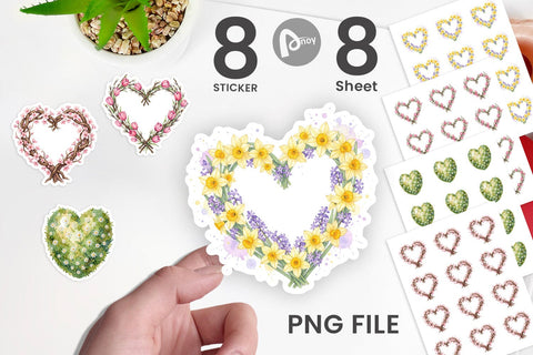 Sticker Watercolor Floral Easter Heart Wreath Sublimation artnoy 