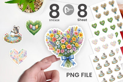 Sticker Watercolor Floral Easter Heart Wreath Sublimation artnoy 