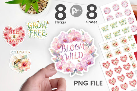 Sticker Watercolor Floral Meadow Bee Quotes Sublimation artnoy 