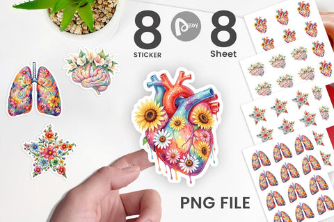 Sticker Watercolor Floral Retro Medical Anatomy Sublimation artnoy 