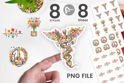 Sticker Watercolor Floral Retro Medical Anatomy Sublimation artnoy 