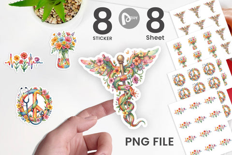 Sticker Watercolor Floral Retro Medical Anatomy Sublimation artnoy 