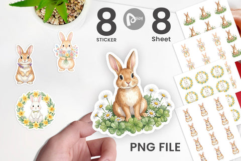 Sticker Watercolor Floral Spring Easter Bunny Sublimation artnoy 