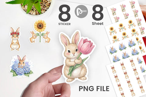 Sticker Watercolor Floral Spring Easter Bunny Sublimation artnoy 