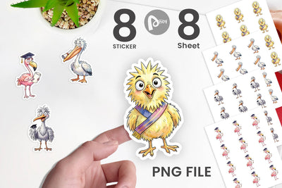 Sticker Watercolor Funny Animal Graduation Sublimation artnoy 