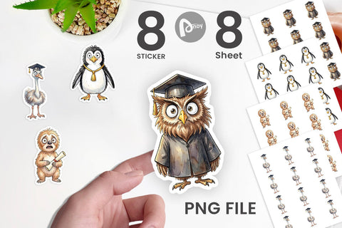 Sticker Watercolor Funny Animal Graduation Sublimation artnoy 