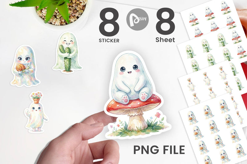 Sticker Watercolor Funny Botanical Nature Ghost Sublimation artnoy 