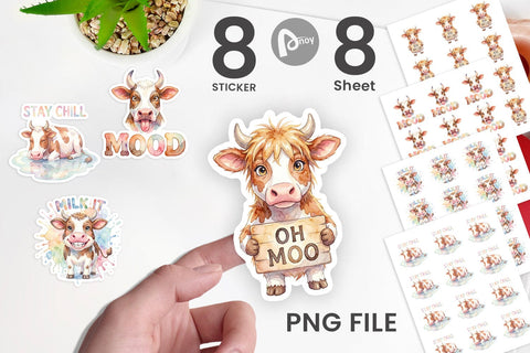 Sticker Watercolor Funny Derpy Cow Quotes Sublimation artnoy 