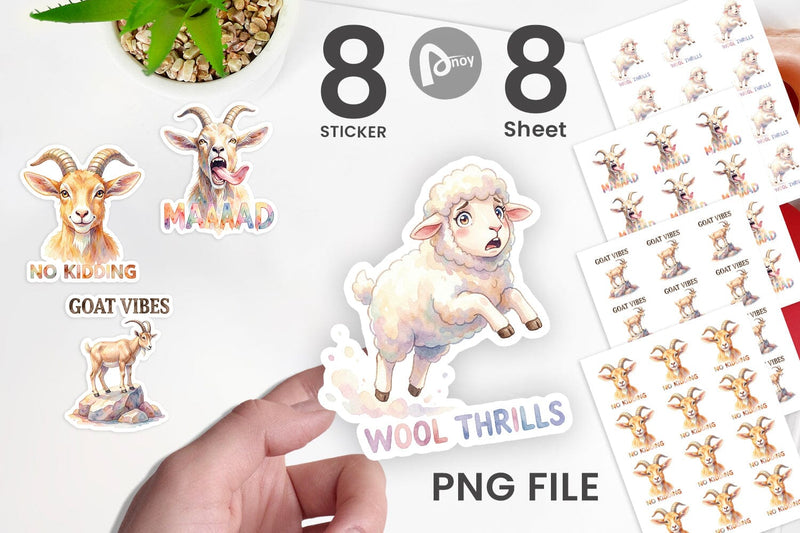 Sticker Watercolor Funny Goofy Goat & Sheep Quotes - So Fontsy
