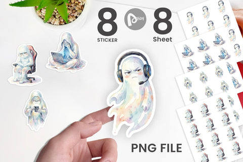 Sticker Watercolor Funny Grumpy Gamer Ghost Sublimation artnoy 