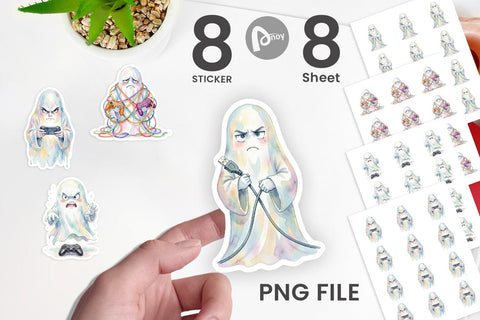 Sticker Watercolor Funny Grumpy Gamer Ghost Sublimation artnoy 
