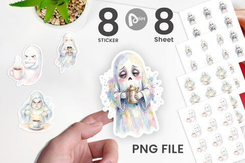 Sticker Watercolor Funny Grumpy Morning Ghost Sublimation artnoy 
