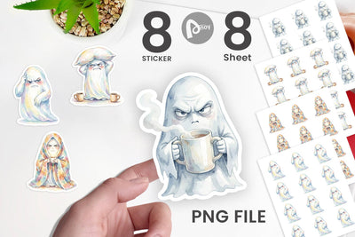Sticker Watercolor Funny Grumpy Morning Ghost Sublimation artnoy 