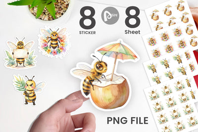 Sticker Watercolor Funny Grumpy Tropical Bee Sublimation artnoy 
