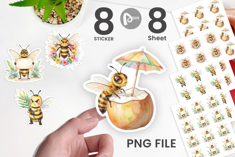 Sticker Watercolor Funny Grumpy Tropical Bee Sublimation artnoy 