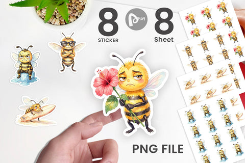 Sticker Watercolor Funny Grumpy Tropical Bee Sublimation artnoy 