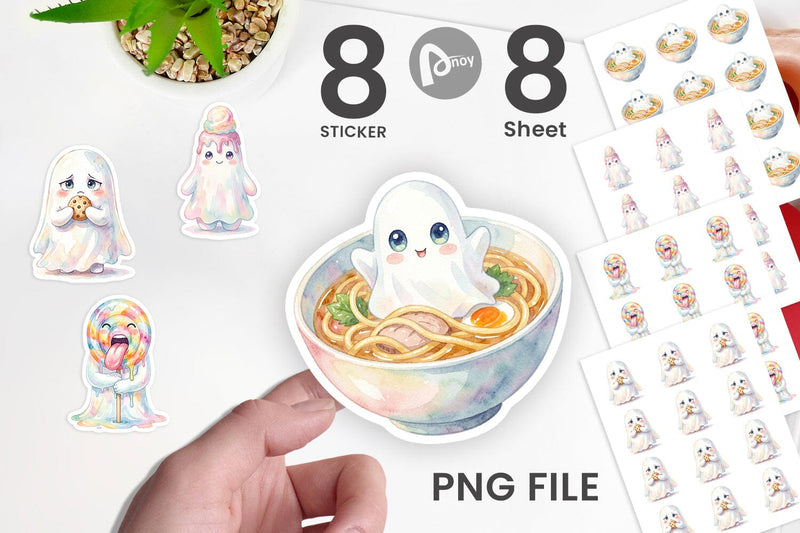 Sticker Watercolor Funny Hungry Foodie Ghost Sublimation artnoy 