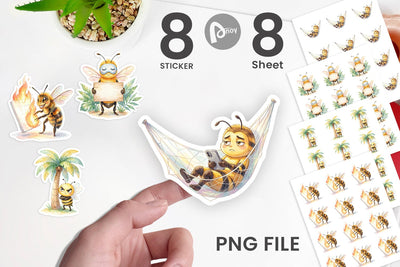 Sticker Watercolor Funny Lazy Island Life Bee Sublimation artnoy 
