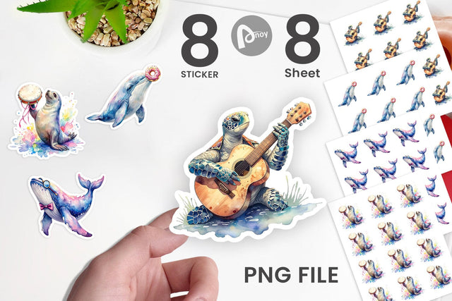 Sticker Watercolor Funny Ocean Animals Sublimation artnoy 