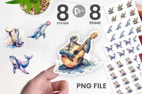 Sticker Watercolor Funny Ocean Animals Sublimation artnoy 