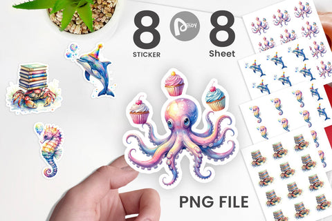 Sticker Watercolor Funny Ocean Animals Sublimation artnoy 
