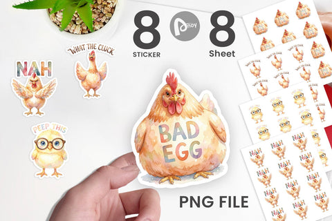 Sticker Watercolor Funny Quirky Chicken Quotes Sublimation artnoy 