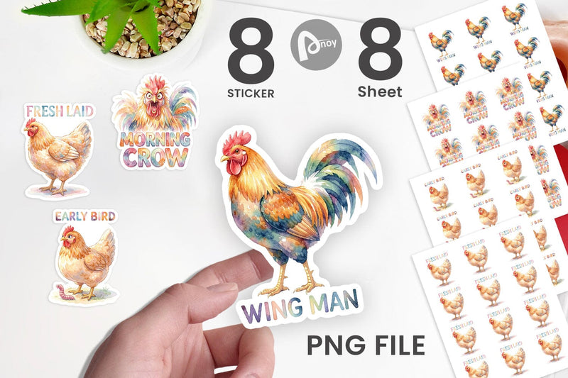 Sticker Watercolor Funny Quirky Chicken Quotes - So Fontsy