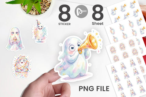 Sticker Watercolor Funny Ugly Cute Party Ghost Sublimation artnoy 
