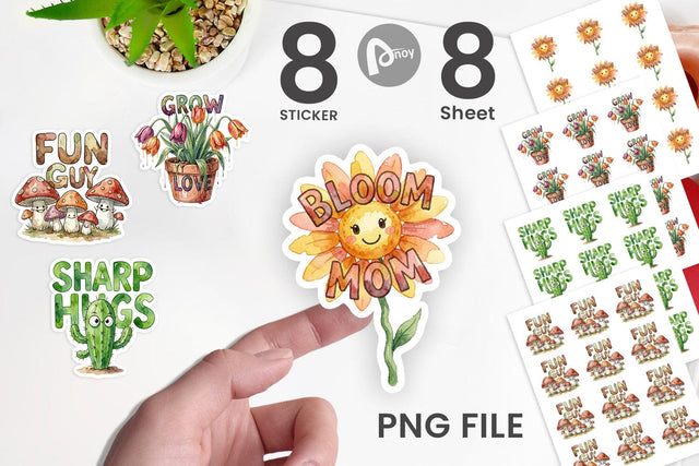 Sticker Watercolor Funny Wonky Floral Mom Art Quotes Sublimation artnoy 