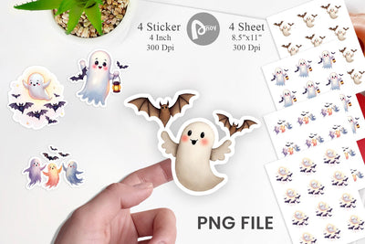 Sticker Watercolor Ghost Bat Friends Sublimation artnoy 