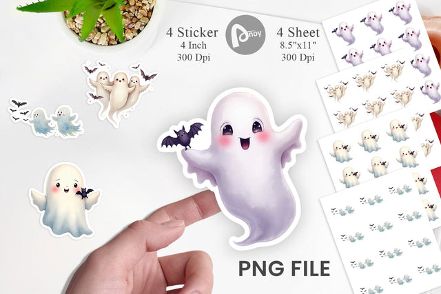Sticker Watercolor Ghost Bat Friends Sublimation artnoy 