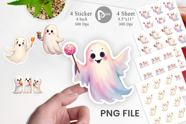 Sticker Watercolor Ghost Candy Party Sublimation artnoy 