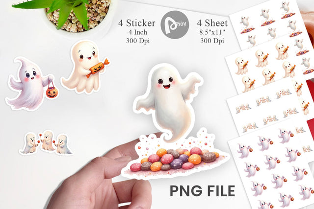 Sticker Watercolor Ghost Candy Party Sublimation artnoy 