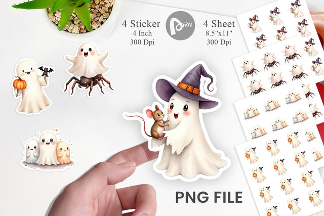 Sticker Watercolor Ghost Halloween Pets Sublimation artnoy 