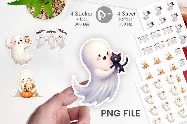 Sticker Watercolor Ghost Halloween Pets Sublimation artnoy 