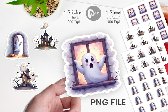 Sticker Watercolor Ghost Haunted House Sublimation artnoy 