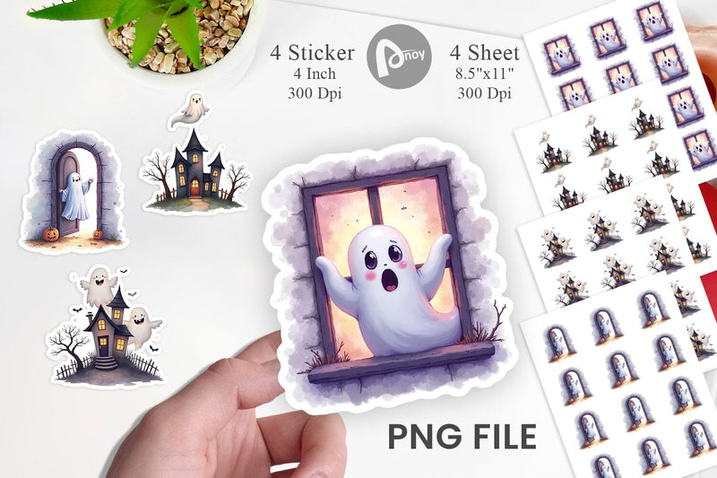 Sticker Watercolor Ghost Haunted House Sublimation artnoy 