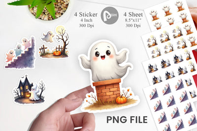 Sticker Watercolor Ghost Haunted House Sublimation artnoy 