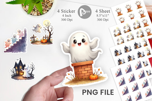 Sticker Watercolor Ghost Haunted House Sublimation artnoy 