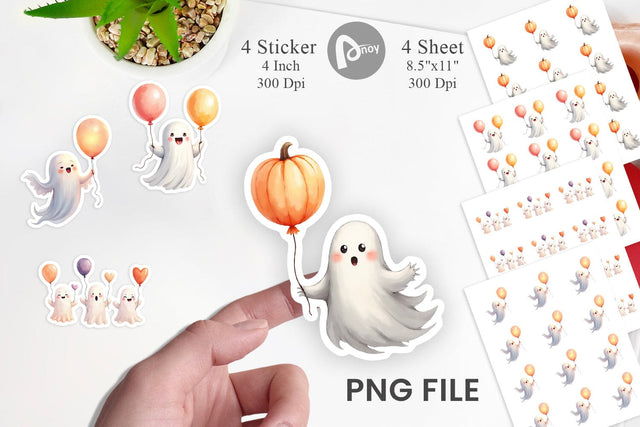 Sticker Watercolor Ghost Spooky Balloons Sublimation artnoy 
