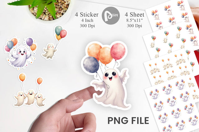 Sticker Watercolor Ghost Spooky Balloons Sublimation artnoy 