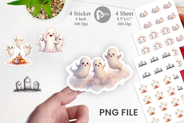 Sticker Watercolor Ghost Trio Sublimation artnoy 