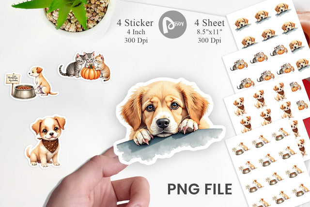 Sticker Watercolor Grateful Pups Kittens Sublimation artnoy 