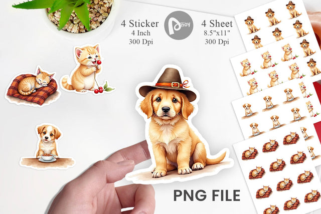 Sticker Watercolor Grateful Pups Kittens Sublimation artnoy 