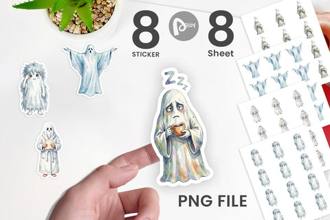 Sticker Watercolor Groggy Morning Coffee Ghost Sublimation artnoy 