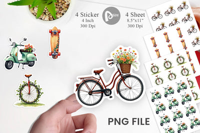 Sticker Watercolor Groovy Bloom Riders 70s Floral Transport Sublimation artnoy 