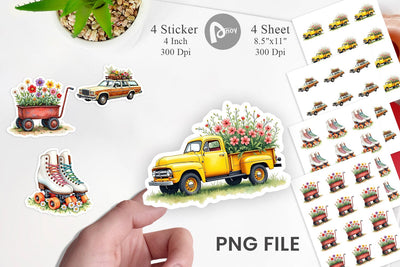 Sticker Watercolor Groovy Bloom Riders 70s Floral Transport Sublimation artnoy 