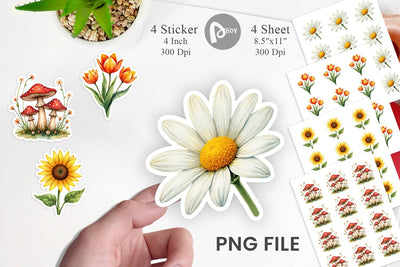 Sticker Watercolor Groovy Garden 70s Retro Watercolor Florals Sublimation artnoy 