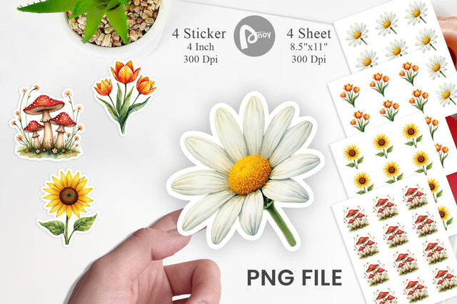 Sticker Watercolor Groovy Garden 70s Retro Watercolor Florals Sublimation artnoy 