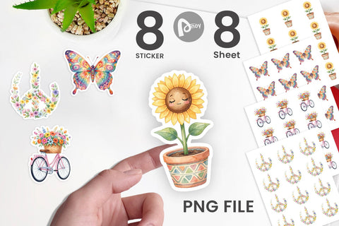 Sticker Watercolor Groovy Retro Floral Garden Sublimation artnoy 